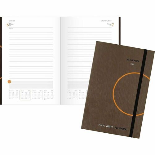 One-Day-Per-Page Planning Notebook, 9 x 6, Dark Brown/Orange Cover, 12-Month (Jan to Dec): 2026