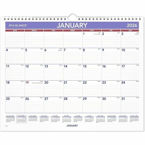 Monthly Wall Calendar, 15 x 12, White/Red/Blue Sheets, 12-Month (Jan to Dec): 2026