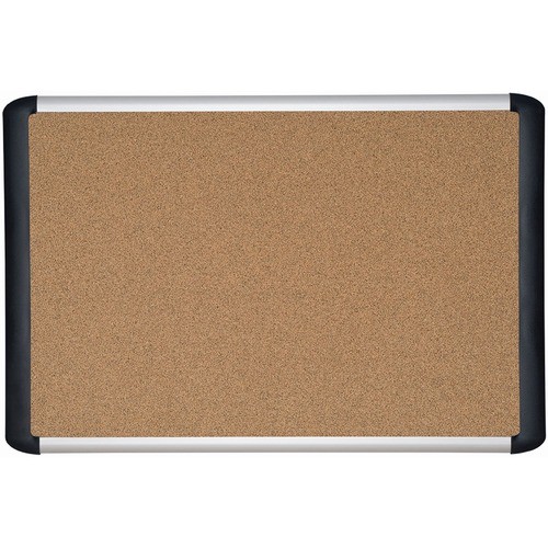 Tech Cork Board, 48" x 36", Tan Surface, Silver/Black Aluminum Frame