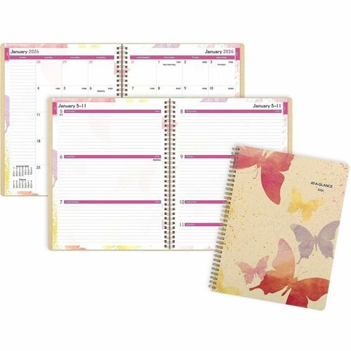 Watercolors Weekly/Monthly Planner, Butterflies Artwork, 11 x 8.5, Multicolor Cover, 12-Month (Jan to Dec): 2026