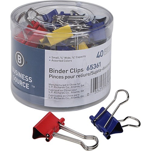 Binder Clips, Small 3/4"W, 3/8" Capacity, 40/PK, Assorted