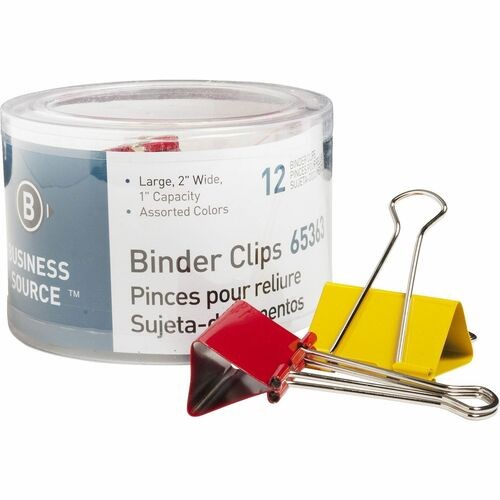 Binder Clips, Large 2"W, 1" Capacity, 12/PK, Assorted