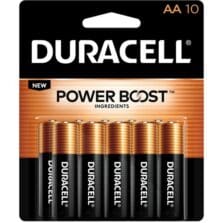 Batteries, AA, Coppertop, Alkaline, 10/PK, Gold/Black