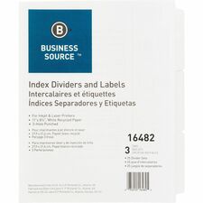 Index Dividers, 3HP, 3-Tab, 25 Sets/BX, 8-1/2"x11", WE