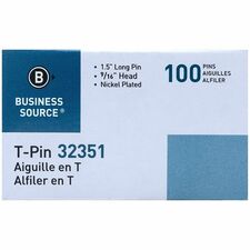 T-Pins, 9/16" Head Width, 2" L, 100/BX, Silver