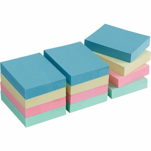 Adhesive Notes, Plain, 1-1/2"x2", 100 Sh/PD, 12/PK, AST Pastel