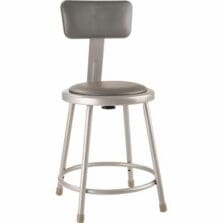 Stool, HeavyDuty, Padded, w/AdjstBackrest, SteelFrame, Footrest, Vinyl, 14"Wx31"-33"H, Grey