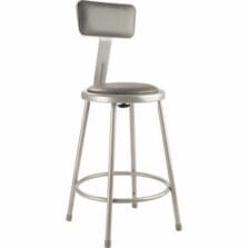 Stool, HeavyDuty, Padded, Footrest, w/AdjstBackrest, SteelFrame, Vinyl, 14"Wx37-"-39"H, Grey