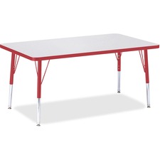 Rectangle Activity Table, 30"x48"x15"-24" H, Red