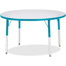 Activity Table, 42" Round, E Height, 15"-24", GY/Teal Edge