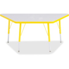 Activity Table, Trapezoid, 15"-24"x24"x48", GY/Yellow Edge
