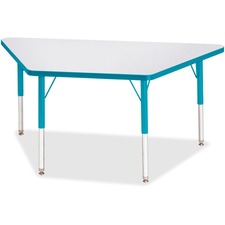 Activity Table, Trapezoid, 15"-24"x24"x48", GY/Teal Edge