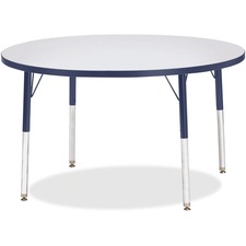 Activity Table, 42" Round, E Height, 15"-24", GY/Navy Edge