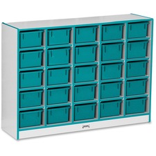 Cubbie Storage Unit, w/25 Bins, 29.5"x48"x15", Teal Edge/Trays