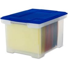 Plastic File Tote, Letter/Legal Files, 18.5" x 14.25" x 10.88", Clear/Blue