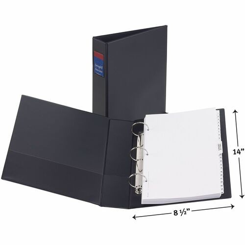 Round Ring Binder, 3 Ring, 2" Cap., 2 Pkt., 14"x8-1/2", BK