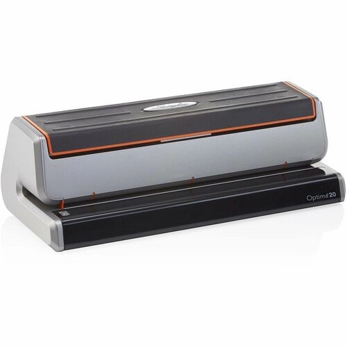 20-Sheet Optima 20 Electric Punch, Three-Hole, 9/32" Holes, Silver/black