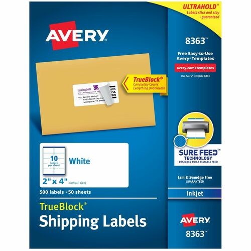 Shipping Labels W/ Trueblock Technology, Inkjet Printers, 2 X 4, White, 10/sheet, 50 Sheets/box