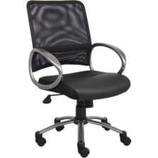 Task Chair, Mesh Back, Leather Seat, 25.2"x26.2"x37.4"-41.5", BK