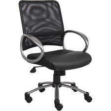 Task Chair, Mesh Back, Leather Seat, 25.2"x26.2"x37.4"-41.5", BK