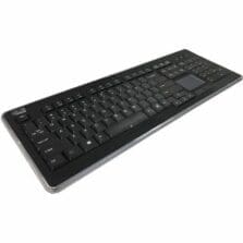 Wireless Connectivity - RF - 30 ft - 2.40 GHz - USB Interface - 104 Key(s) - On/Off Switch Hot Key(s) - English (US) - QWERTY Layout - Desktop Computer - TouchPad - Membrane Keyswitch - AAA Battery Size Supported - Black
