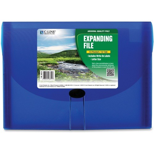 Expanding File, 13-Pocket, 12-Tab, Letter, Blue