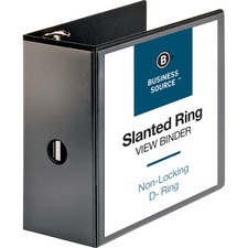 D-Ring View Binder, 5" Capacity, 11x8-1/2", Black