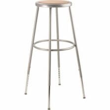 Stool, 6200 Series, Steel Frame, Masonite Seat, Adjustable Legs, 14"x31"-39", Grey