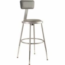 Stool, HeavyDuty, Padded, Footrest, w/AdjstBackrest&Legs, SteelFrame, Vinyl, 14"Wx32"-41.5"H, Grey
