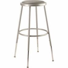 Stool, HeavyDuty, Padded, Footrest, w/AdjstLegs, SteelFrame, Vinyl, 14"Wx24.5"-32.5"H, Grey