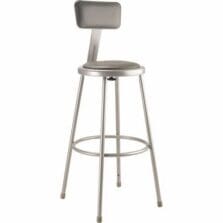 Stool, HeavyDuty, Padded, Footrest, w/AdjstBackrest, SteelFrame, Vinyl, 14"Wx43"-45"H, Grey