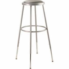 Stool, HeavyDuty, Padded, Footrest, w/AdjstLegs, SteelFrame, Vinyl, se"Wx30.5"-38.5"H, Grey