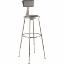 Stool, HeavyDuty, Padded, Footrest, w/AdjstBackrest&Legs, SteelFrame, Vinyl, 14"Wx44"-53.5"H, Grey