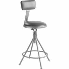 Stool, Swivel, HeavyDuty, Padded, SteelFrame, Footrest, Backrest, HeightAdjst, Glides, Vinyl, 14"Wx24"-30"H, GY