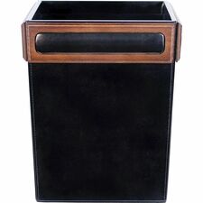 Waste Basket, Walnut/Leather, 14QT, 9-1/2"x9-1/2"x12", BN/BK