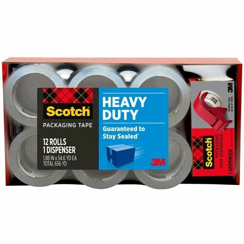 3850 HEAVY-DUTY PACKAGING TAPE WITH DP300 DISPENSER, 3" CORE, 1.88" X 54.6 YDS, CLEAR, 12/PACK