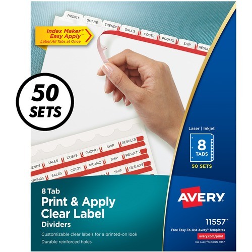 Print and Apply Index Maker Clear Label Dividers, 8-Tab, 11 x 8.5, White, 50 Sets