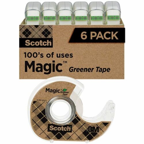 MAGIC GREENER TAPE WITH DISPENSER, 1" CORE, 0.75" X 50 FT, CLEAR, 6/PACK