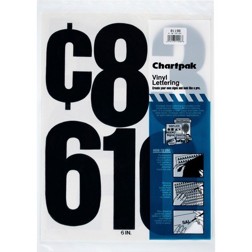 Press-On Vinyl Self-Adhesive Numbers, 6" Tall, Black Characters, 21/Pack
