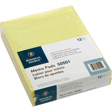 Memorandum Pads, 8-1/2"x11", Wide Ruled, 50Shts/PD, Canary