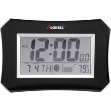 Wall/Alarm Clock, LCD, 10-1/4W"x7"Hx1-1/2"D Lunar, Slvr/Blk