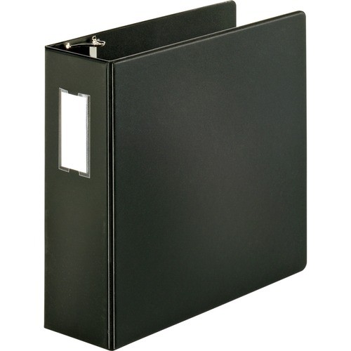 D-Ring Binder w/Label Holder, Hvy-Dty, 4", Black