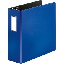 D-Ring Binder w/Label Holder, Hvy-Dty, 4", Blue