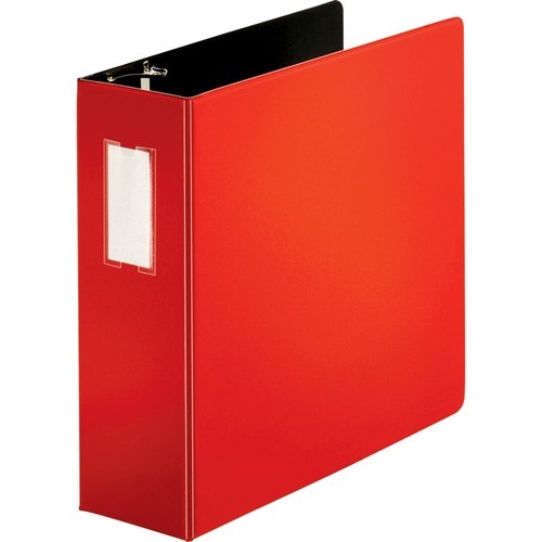 D-Ring Binder w/Label Holder, Hvy-Dty, 4", Red