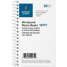Wirebound Memo Books, Narrow Ruled, 50 Shts, 5"x3", White