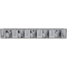 Wall Rack, Holds 5 Brooms/Tools, 6-Hooks Hanging, Gray
