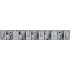 Wall Rack, Holds 5 Brooms/Tools, 6-Hooks f/Hanging, Gray