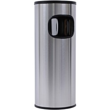 Waste Receptacle, w/Ashtray, Fire-Safe, 3 Gal, Stainless Steel
