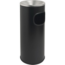 Waste Receptacle, w/Ashtray, Fire-Safe, 3 Gal, Aluminum/Black