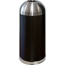 Trash Receptacle, Domed Top, 15 Gal, 16-1/2"Dia x 40", BK/SR